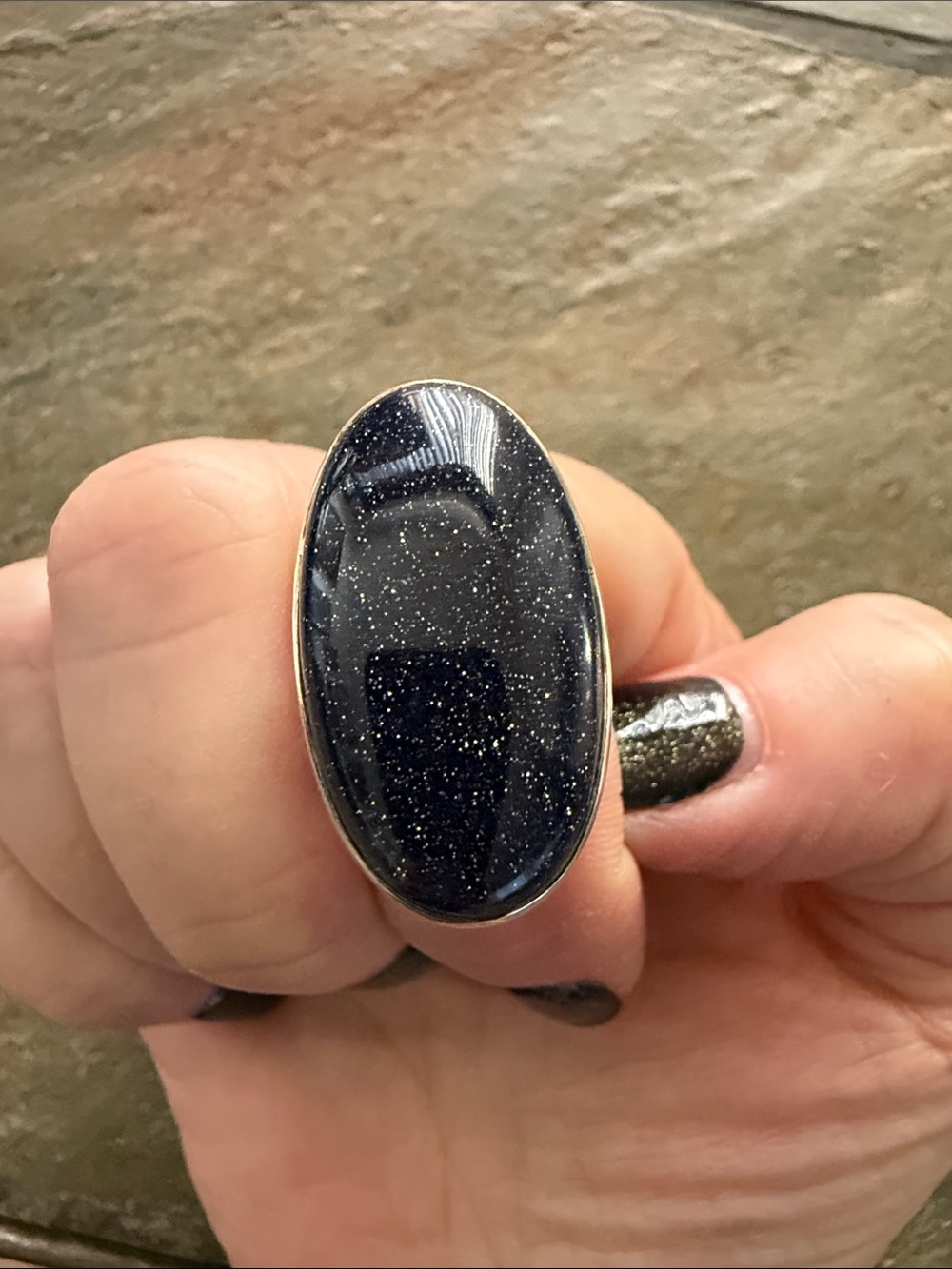 Sterling Silver Blue Goldstone Oval Statement Ring - NEW!